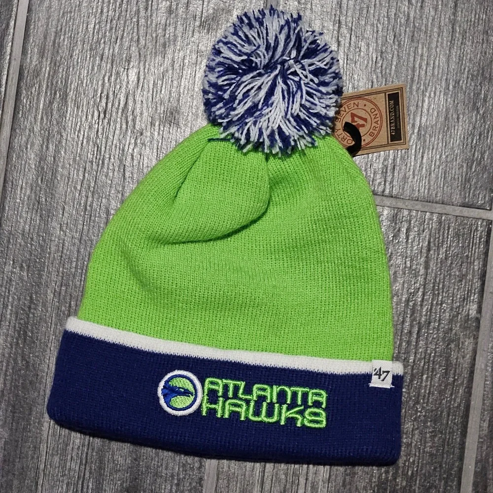 47 Brand‎ Atlanta Hawks Knit Pom Beanie Hat One Size Green Blue White